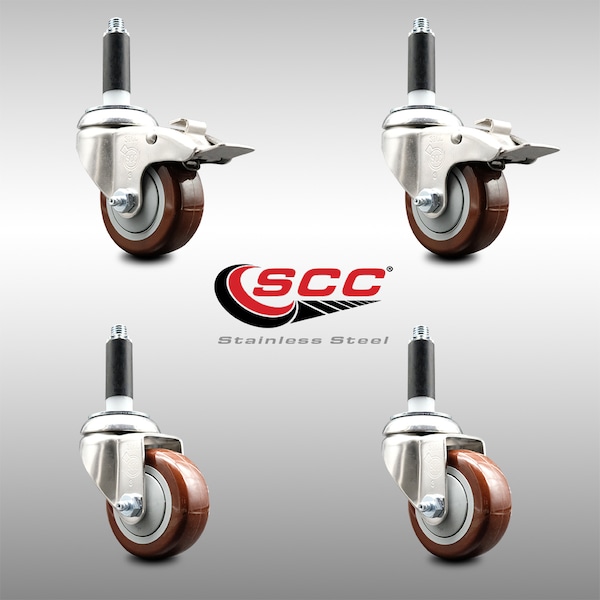 Service Caster 3 Inch 316SS Maroon Poly Swivel 3/4 Inch Stem Caster Lock Brake SCC, 2PK SS316TTLEX20S314-PPUB-MRN-2-S-2-34 - main